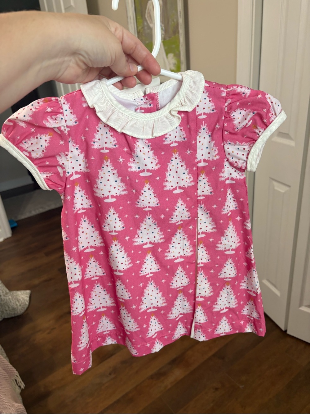 James & Lottie Girls 18M Pink Christmas Tree Dress Ruffle Collar Holiday